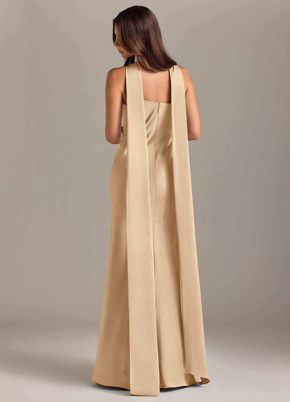 Azazie Kinsley Champagne Stretch Satin Bridesmaid Dresses | Azazie