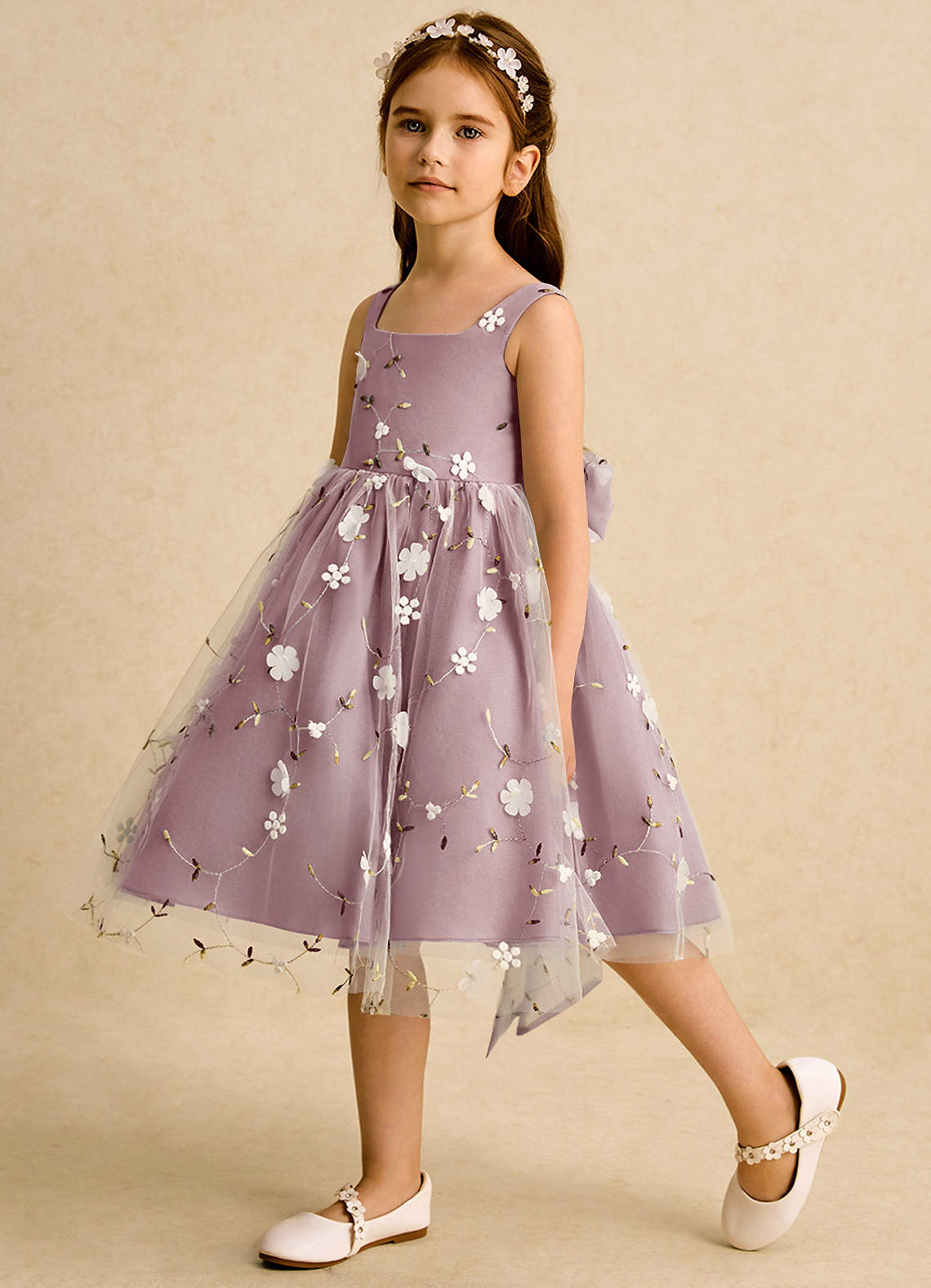 Azazie Bean Blumenmädchenkleider Ballkleid ärmellos Tüll Kleid Altrosa image4