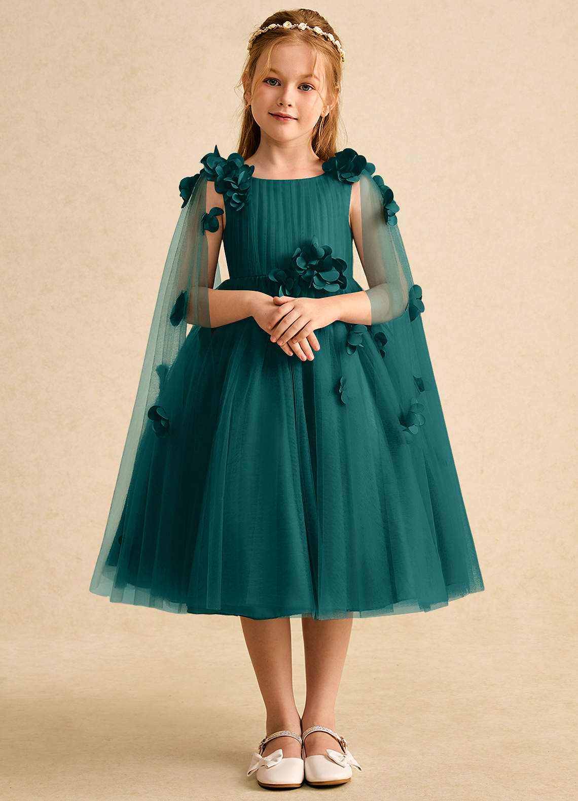 Azazie Staria Flower Girl Dresses Peacock Ball-Gown Ruched Tulle Dress image1