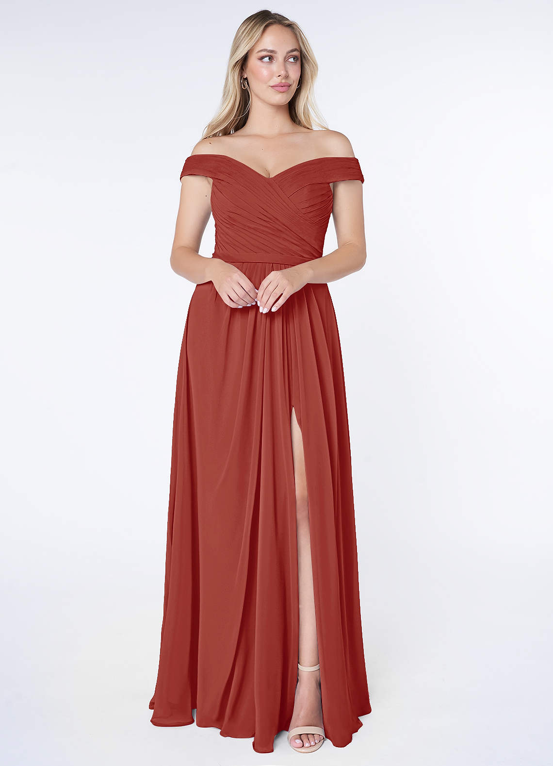 Azazie Audrianna Abiti da Damigella Abito Convertibile A-Line in Chiffon Riunioni a spalle scoperte Terracotta image1