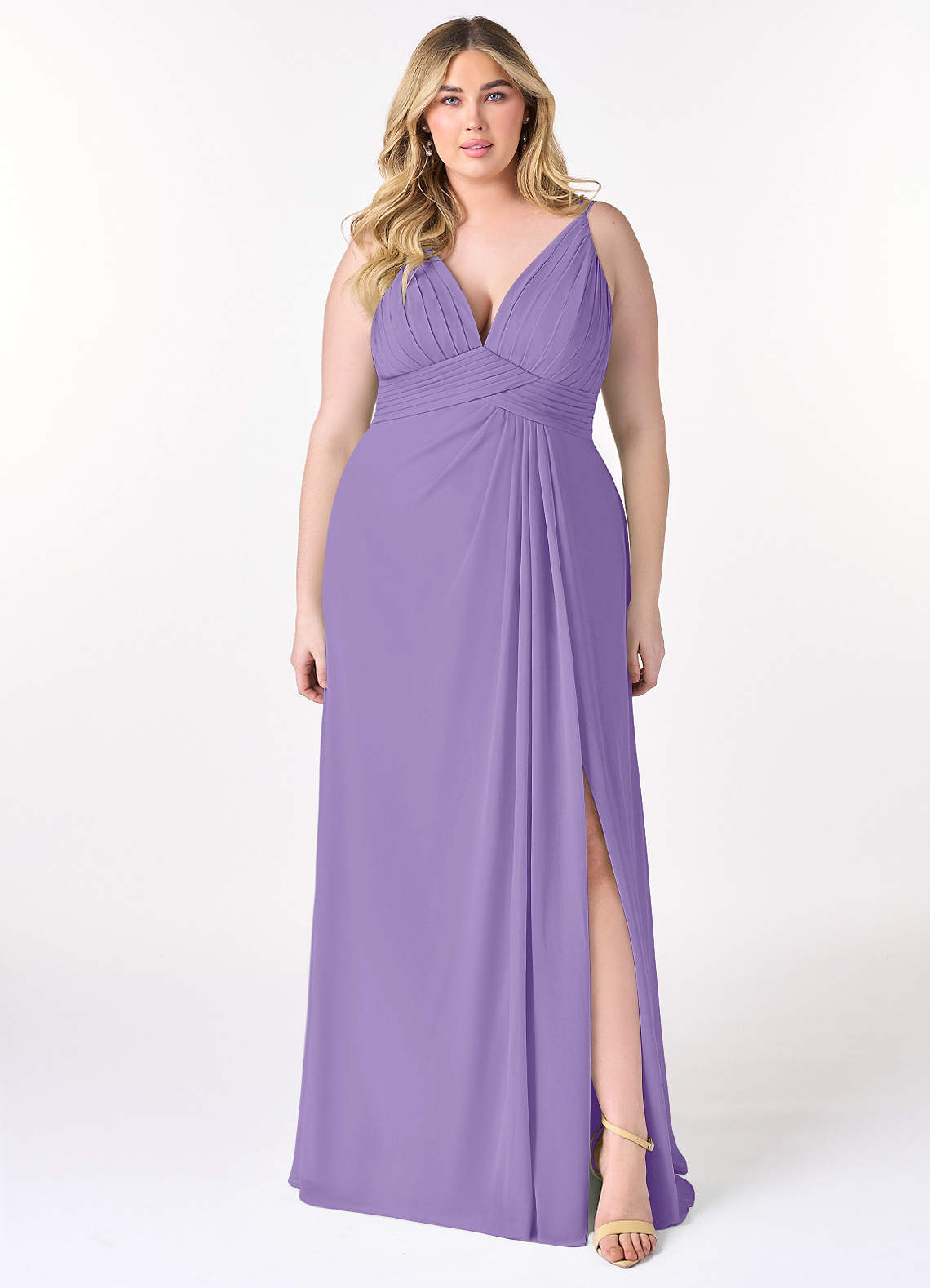 Azazie Maren Allure Bridesmaid Dresses A-Line V-Neck Lace Chiffon Floor-Length Dress image1