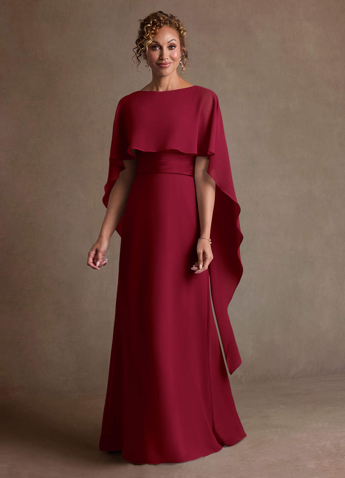 Azazie Marilla Vestidos para mãe da noiva Vestido Borgonha de Chiffon de Linha A com Plissado image3