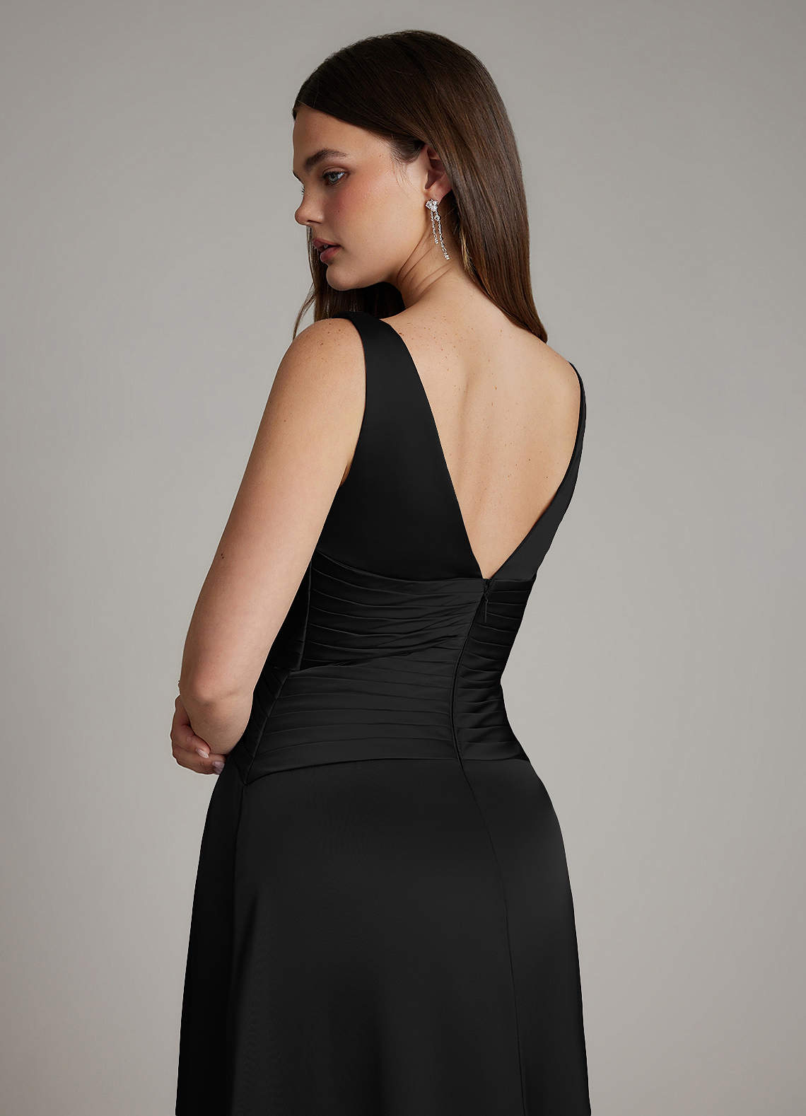 Azazie Pauline Ready to Ship Black Stretch Satin Bridesmaid