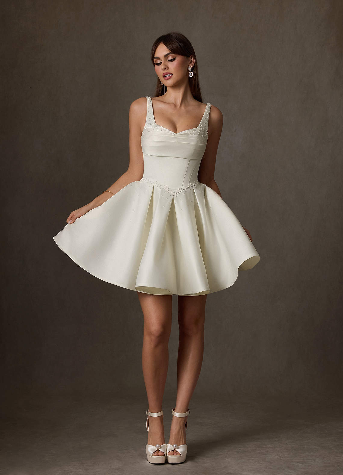 Azazie Zelina Wedding Dresses Cream A-Line Sweetheart Neckline Satin Dress image2