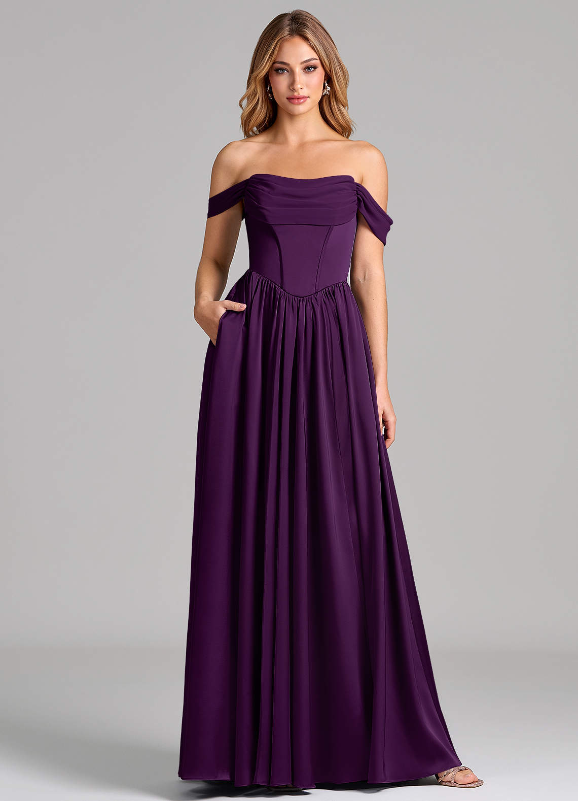 grape satin dress Azazie Raisa