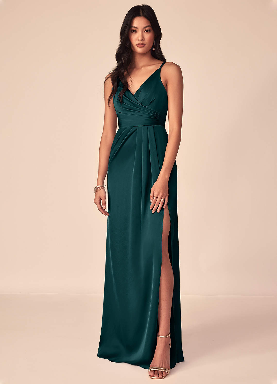 Azazie Aqua Stretch Satin Dress Pine Bridesmaid Dresses Azazie