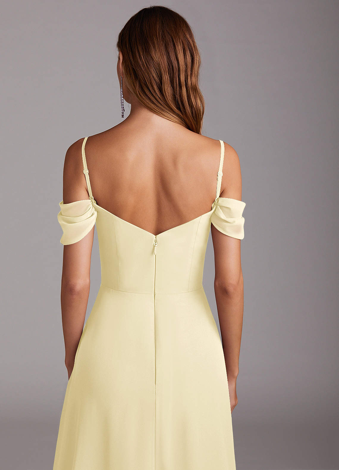Azazie A-Line Off The Shoulder Floor-Length Chiffon Bridesmaid Dresses - Lemon Sorbet