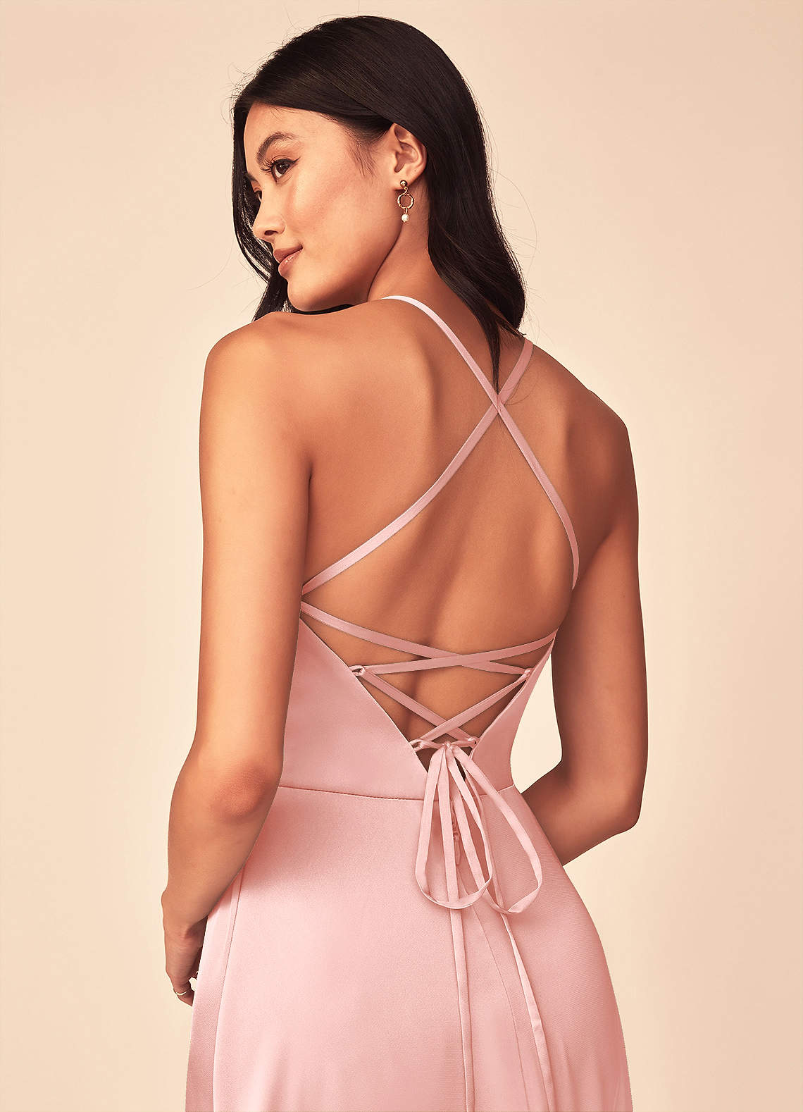 Azazie Mei Powder Pink Stretch Satin Bridesmaid Dresses | Azazie