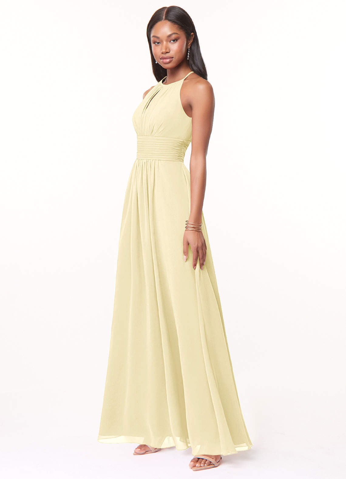 lemon coloured bridesmaid dresses Cowl Asymmetrical Satin Bridesmaid Dress