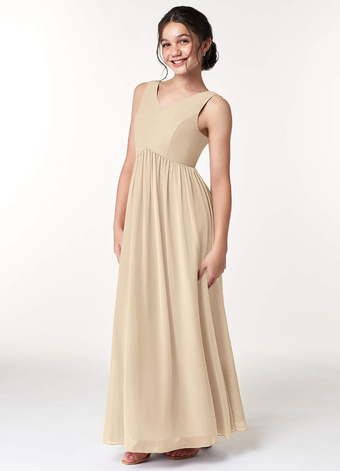 Azazie Oceana A-Line Pleated Chiffon Floor-Length Junior Bridesmaid Dress image1