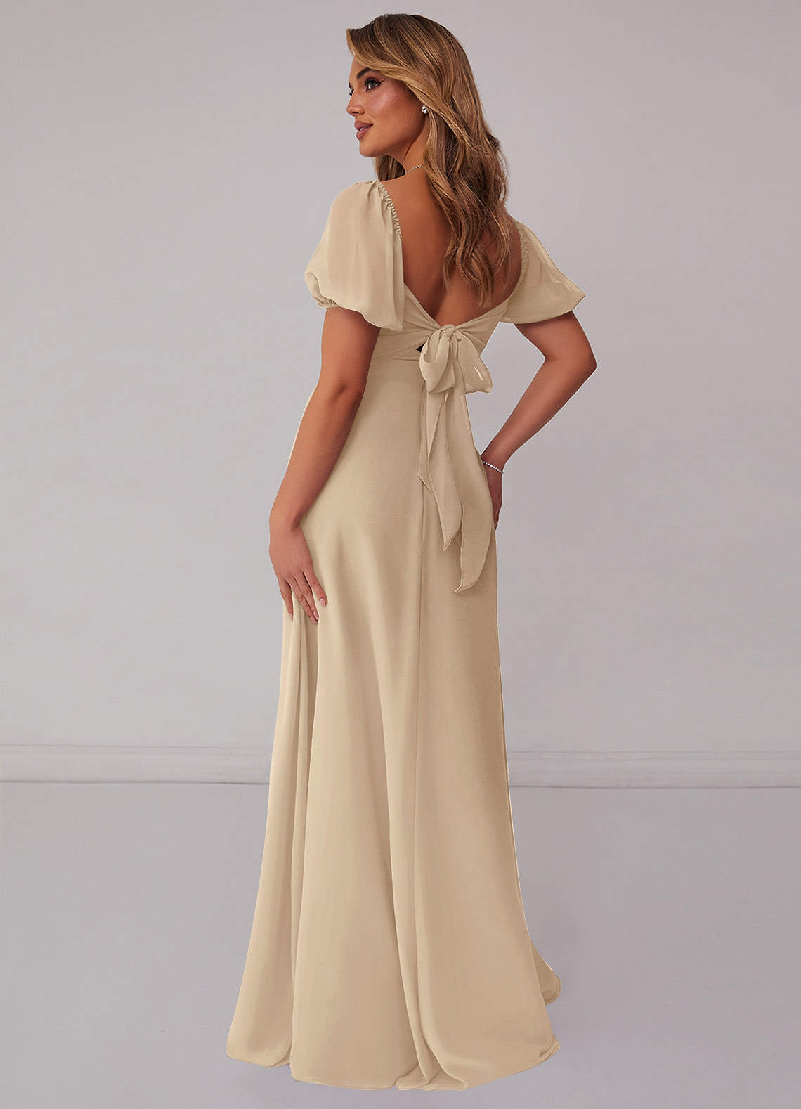 Barbie ♥ Azazie Bridesmaid Dresses Champagne A-Line Pleated Chiffon Dress image1