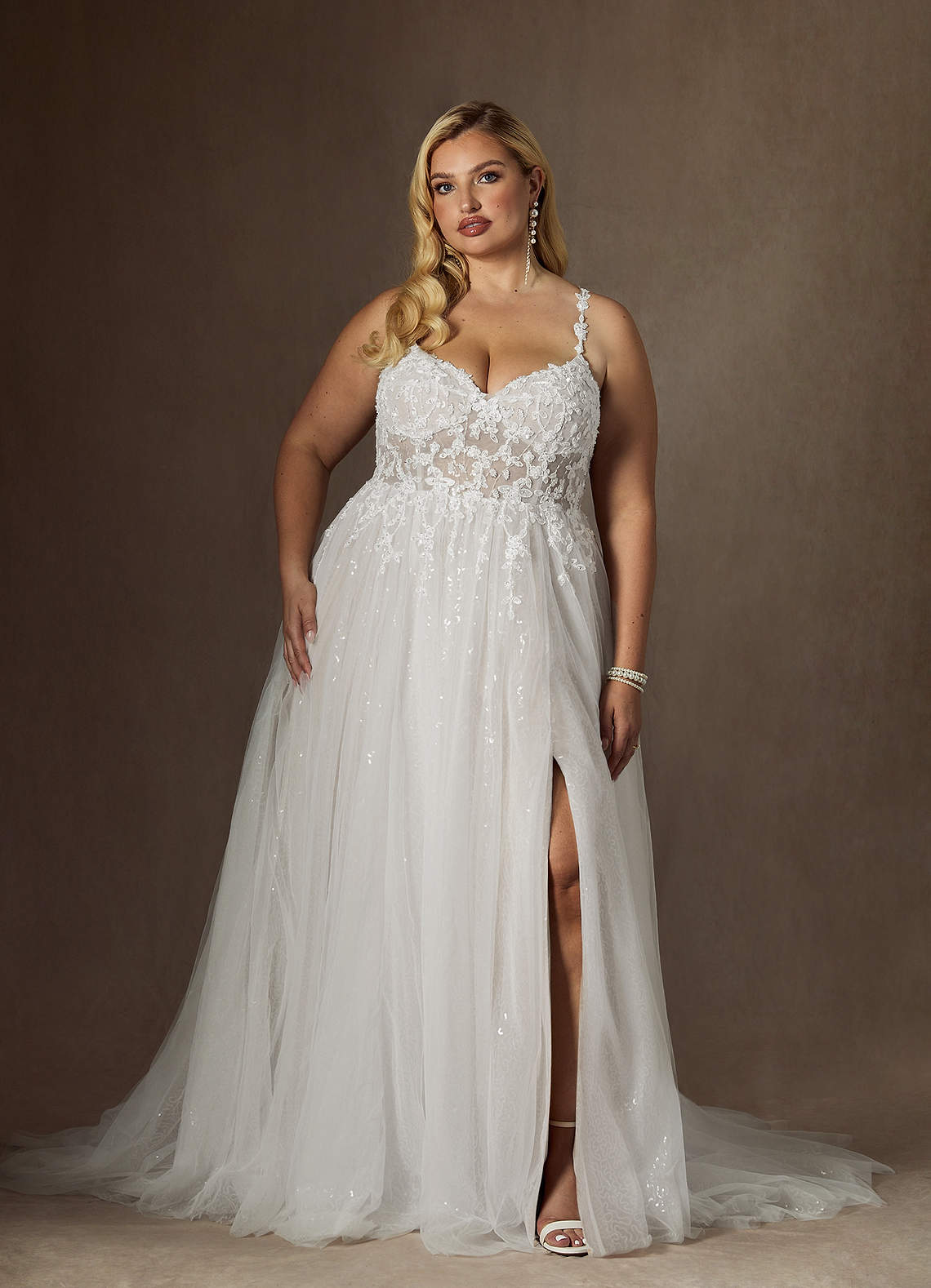 Azazie Florian Wedding Dresses Diamond White A-Line V-Neck Sequins Tulle Dress image7