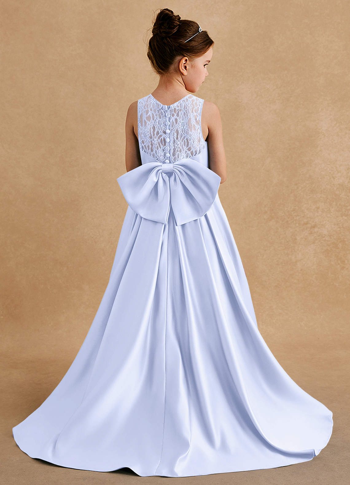 Azazie Sammy Flower Girl Dresses Lavender A-Line Lace Matte Satin Dress image1