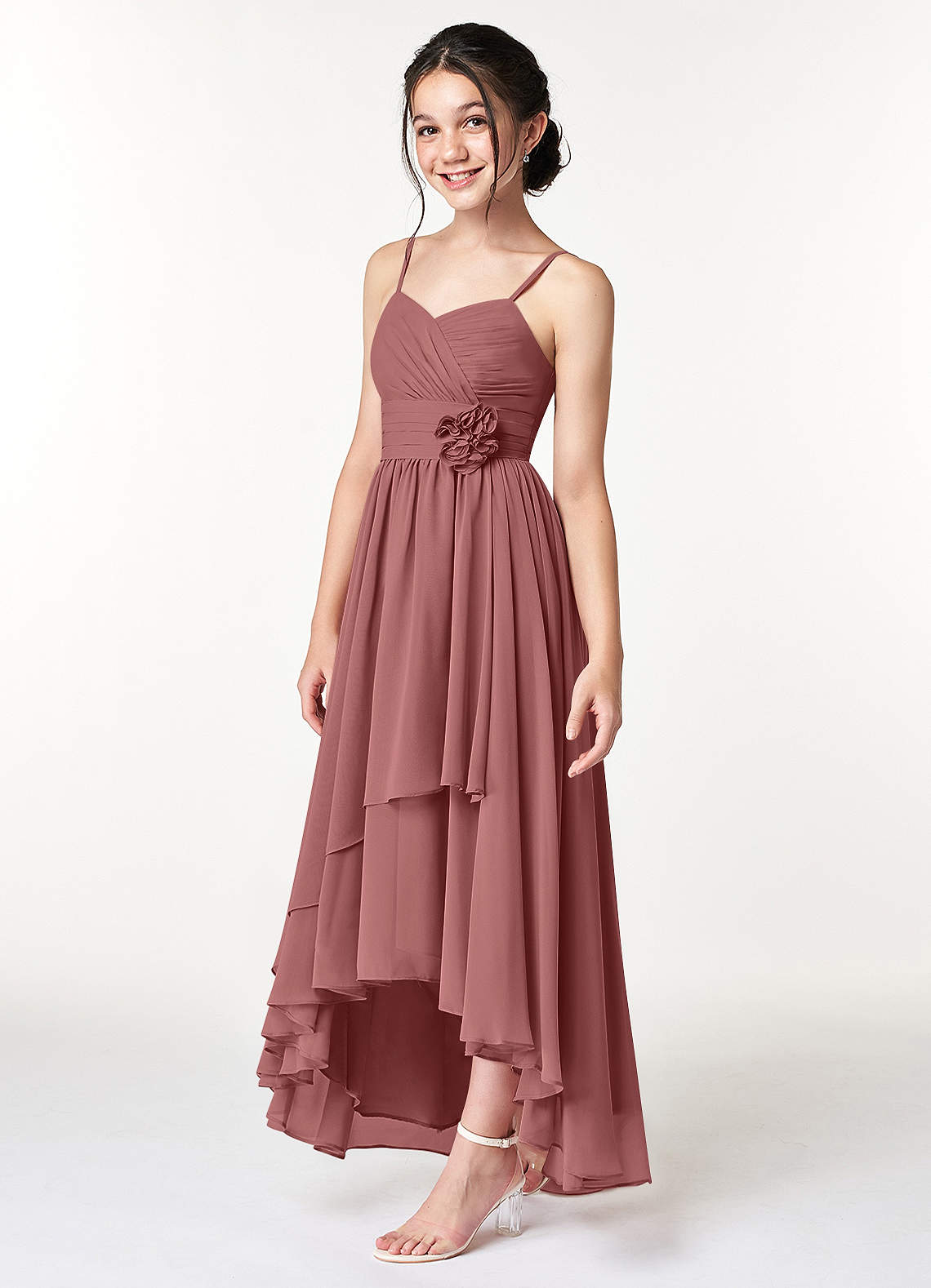 Azazie Catalina Junior Amethyst A-Line Ruched Chiffon Dress image2