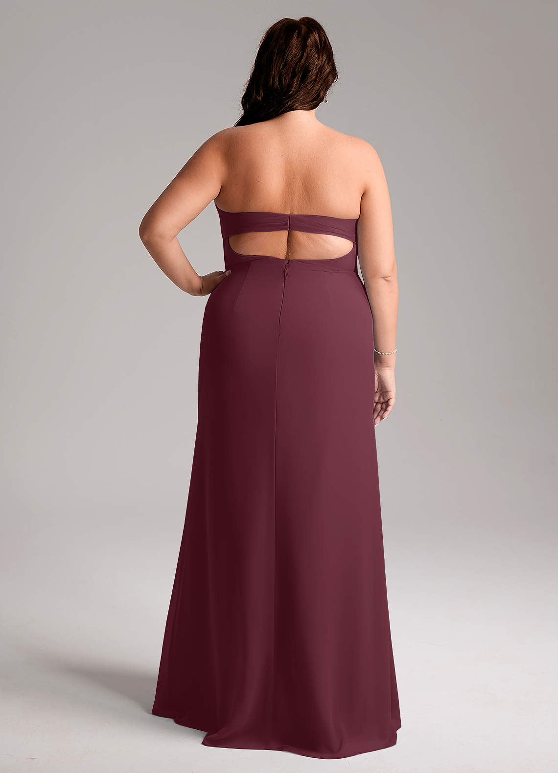 Azazie Leonis Vestidos de madrinha de casamento Vestido Cabernet de Chiffon de Bainha com Sem alças image9