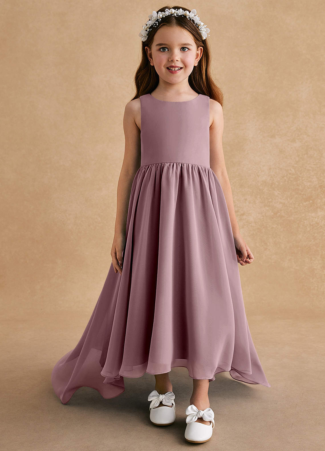 Azazie Pip Flower Girl Dresses Dusty Rose A-Line Sleeveless Chiffon Dress image1