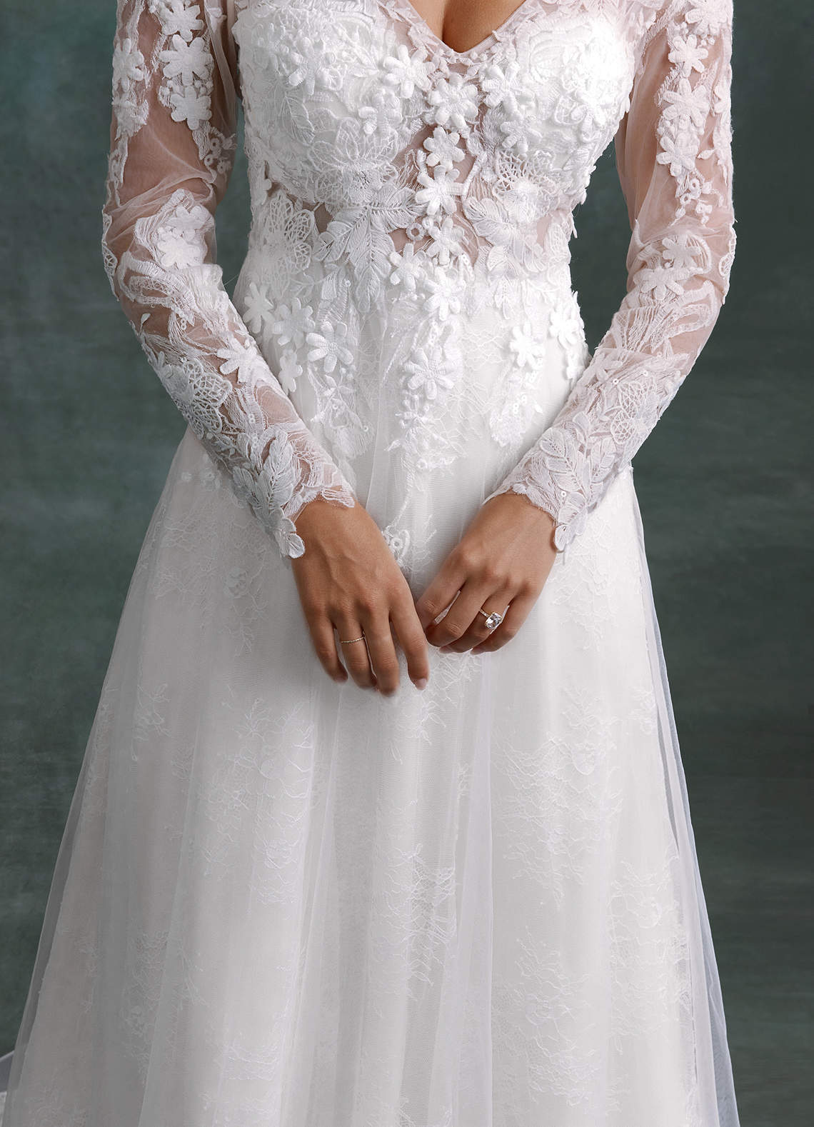 Azazie Leila Wedding Dresses Diamond White A-Line V-Neck Sequins Tulle Dress image6