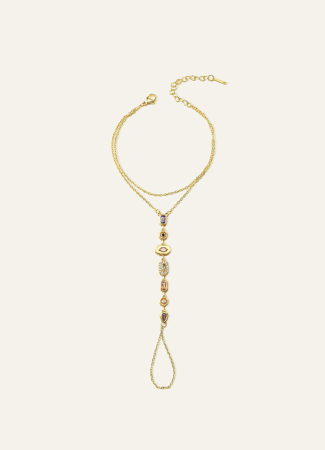 front Boho Gemstone Hand Chain Bracelet