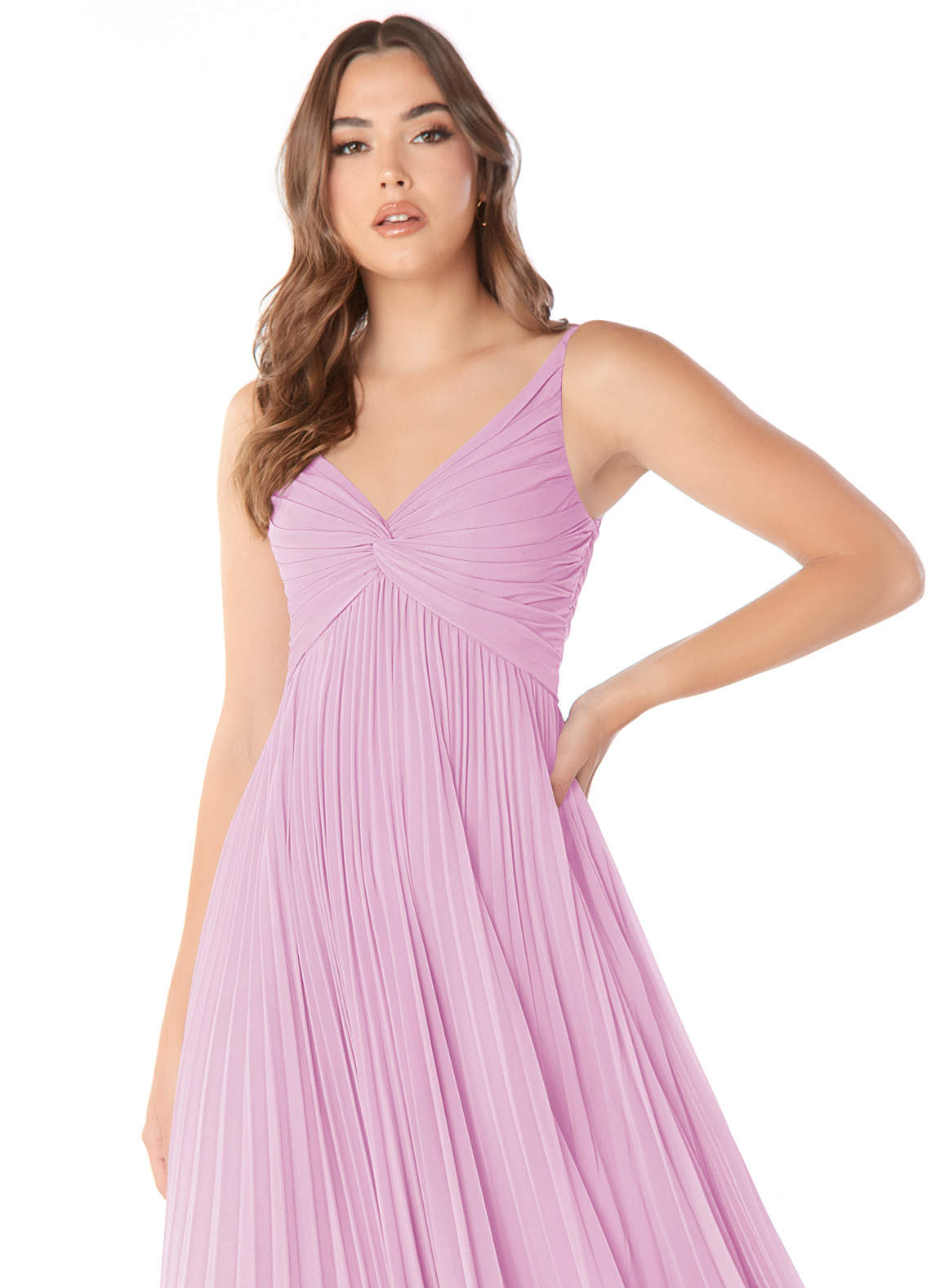Azazie Raychelle Vestidos de damas de honor Vestido de Rosa Caramelo de Gasa de Línea A con Cuello en V image5