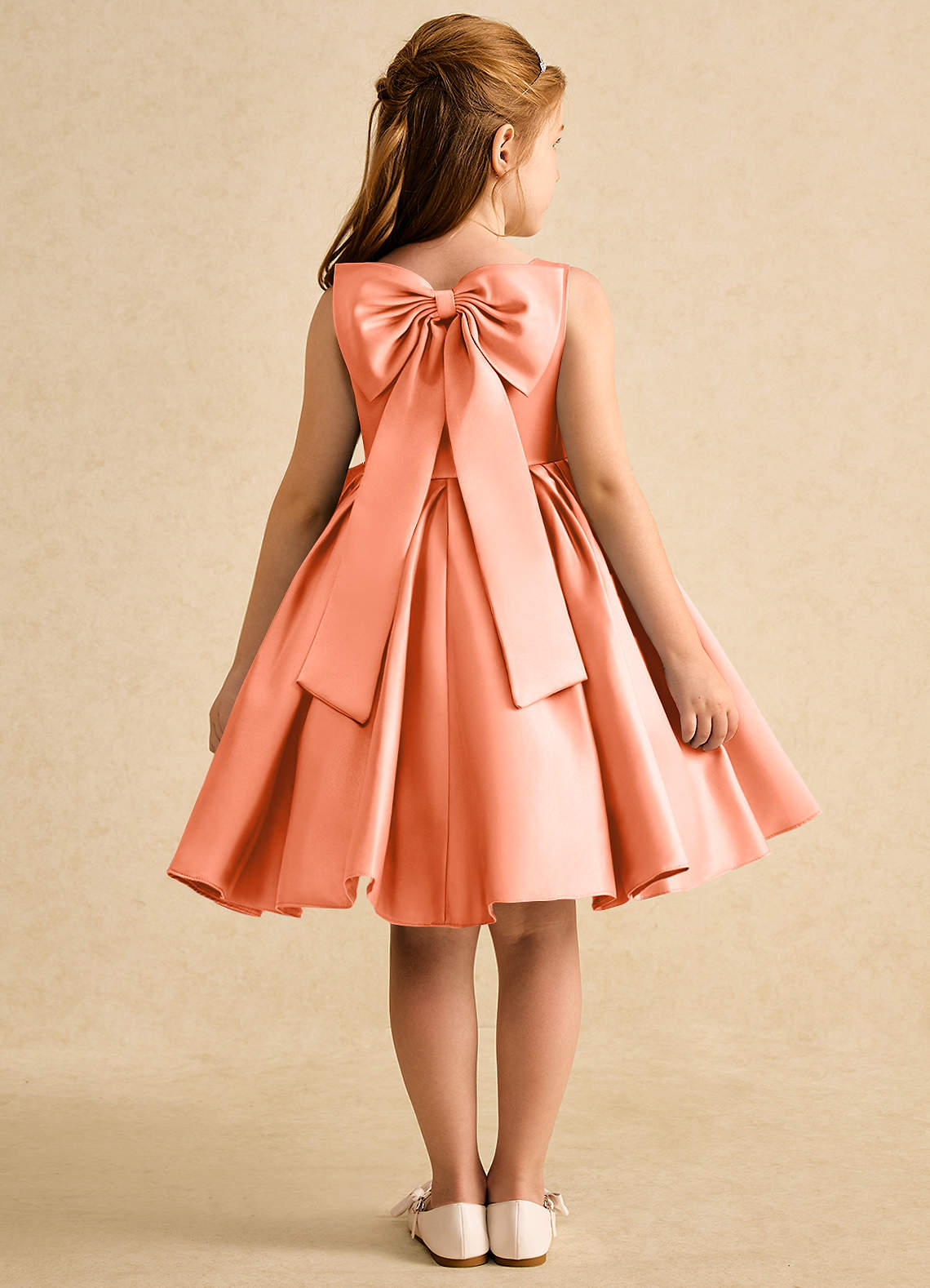 Azazie Jessie Flower Girl Dresses Sunset A-Line Bow Matte Satin Dress image1