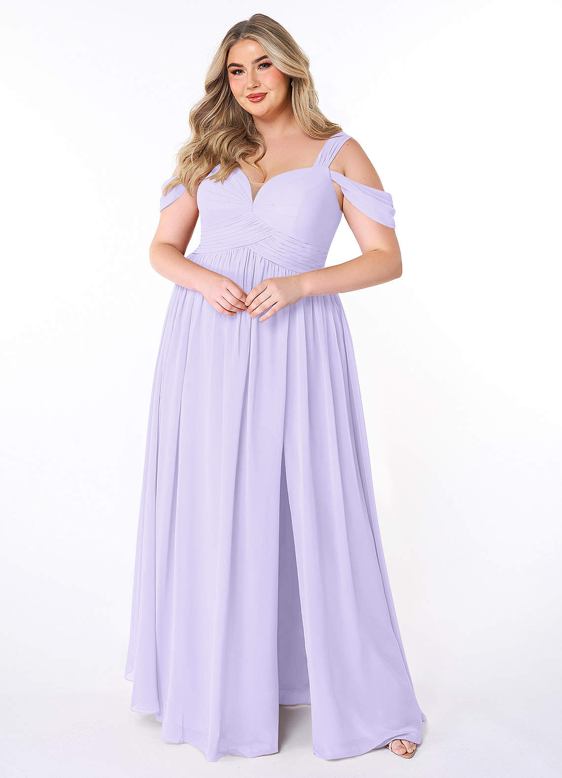 Azazie Lianne Bridesmaid Dresses Lilac A-Line Off the Shoulder Chiffon Dress image1
