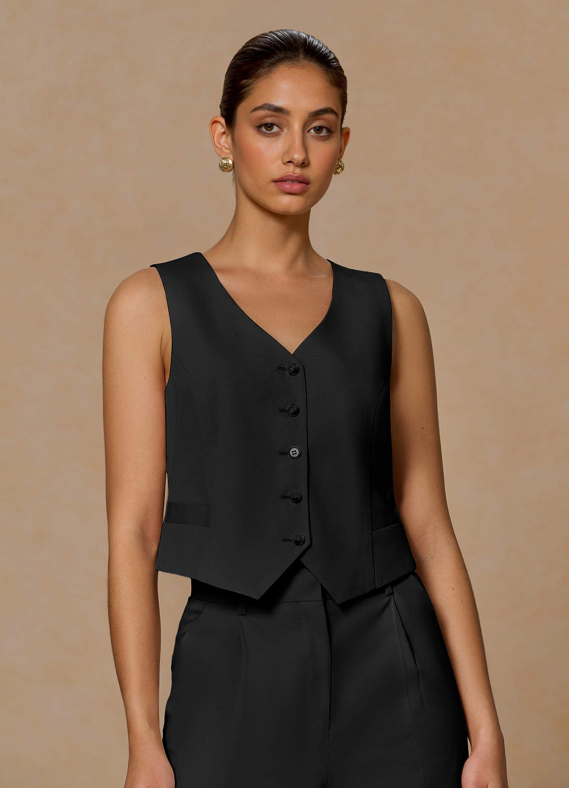 front Margaret Black Cotton Linen Blend Vest