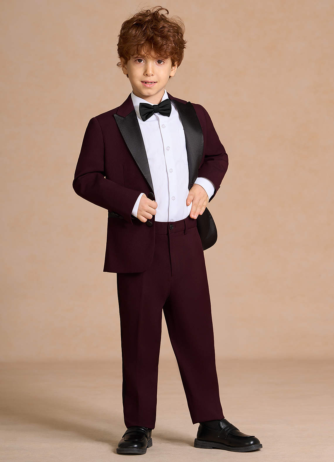 front Michael Burgundy Boys Peak Lapel 2-Piece Tuxedos