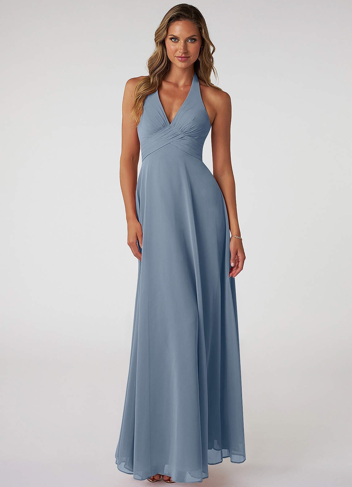 Azazie Tessie Bridesmaid Dresses Twilight A-Line V-Neck Pleated Chiffon Dress image1
