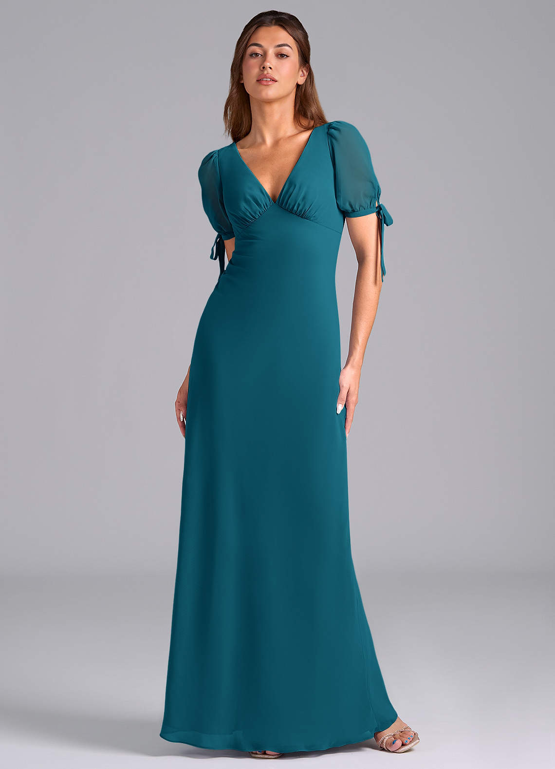 Azazie Pheby Brautjungfernkleider A-Linie Plissee Chiffon Kleid Tintenblau image1