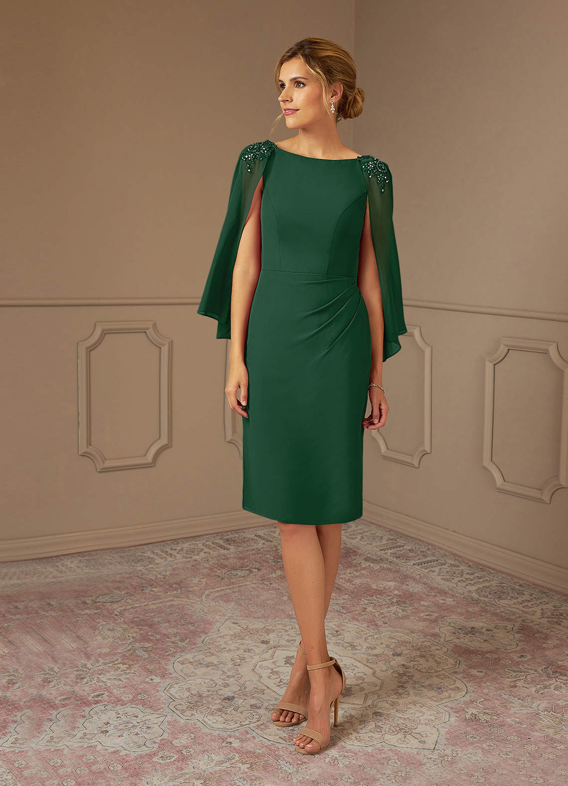 green emerald velvet dress Sage Green Chiffon Bridesmaid Dress A-Line Knee-Length V-Neck main image 1