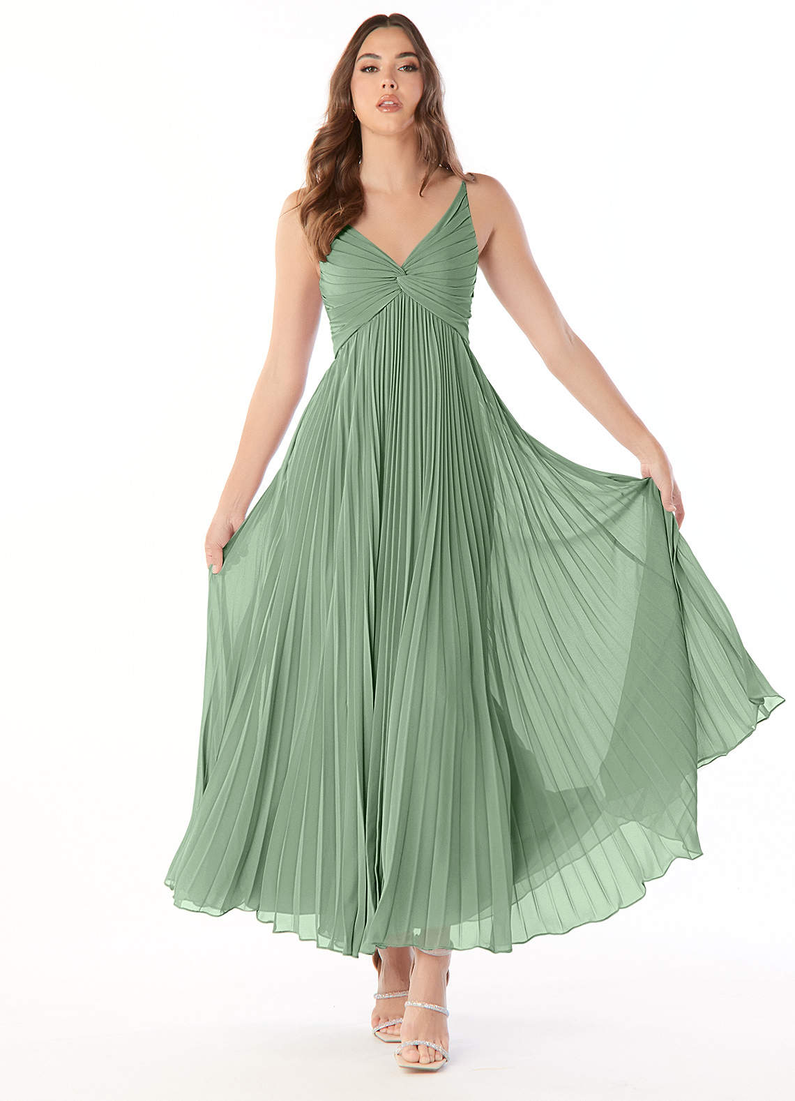 Azazie Raychelle Bridesmaid Dresses Matcha A-Line V-Neck Chiffon Dress image1