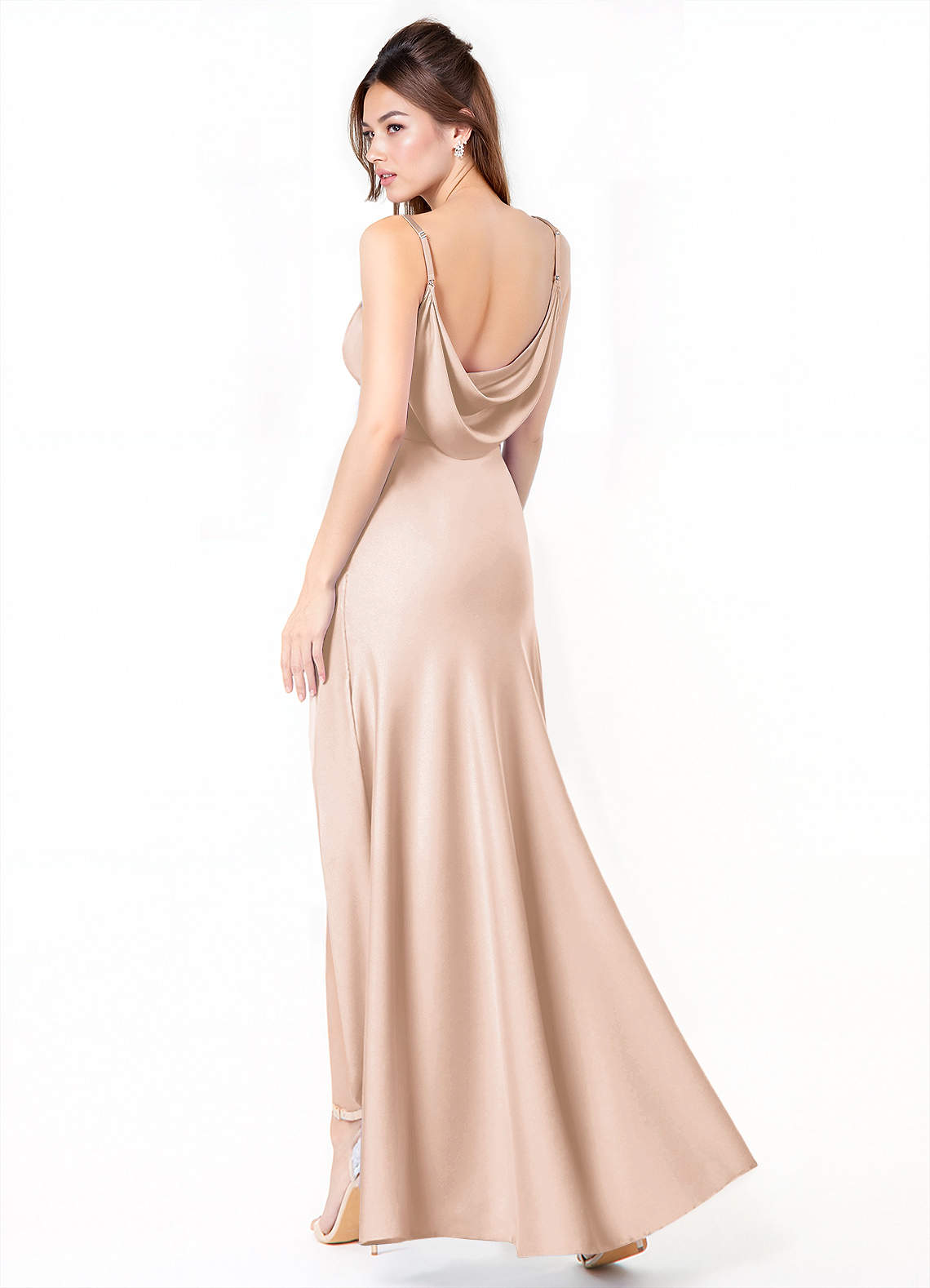 Azazie Alaija Bridesmaid Dresses Blushing Pink Mermaid Side Slit Stretch Satin Dress image1
