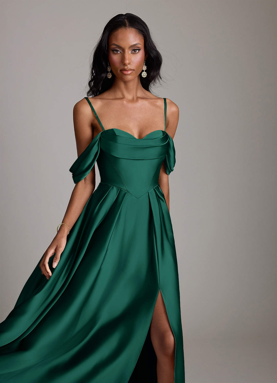 Azazie Loisa Emerald Stretch Satin Bridesmaid Dresses | Azazie