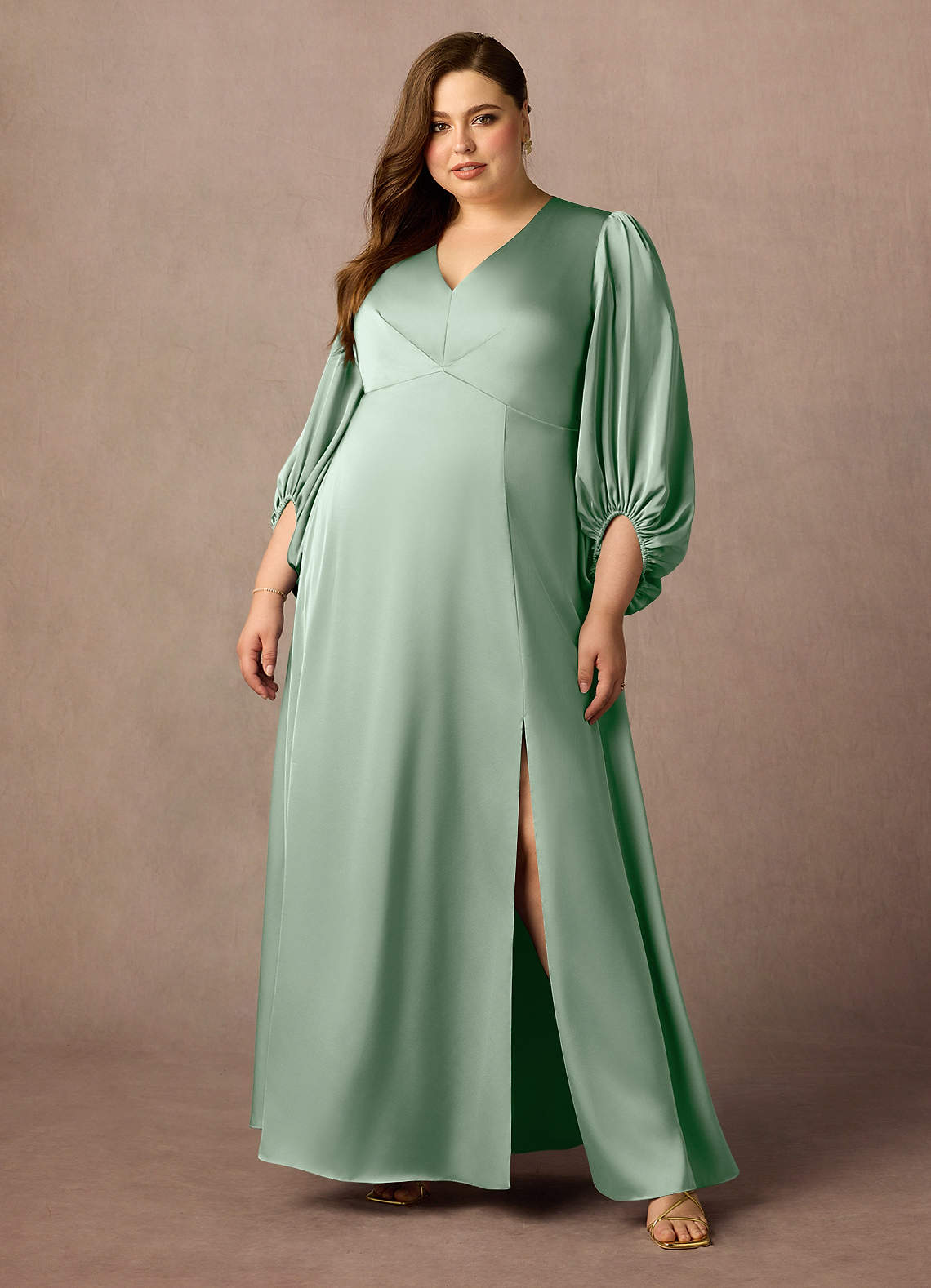Azazie Luna Mother of the Bride Dresses Agave A-Line Pleated Stretch Satin Dress image1
