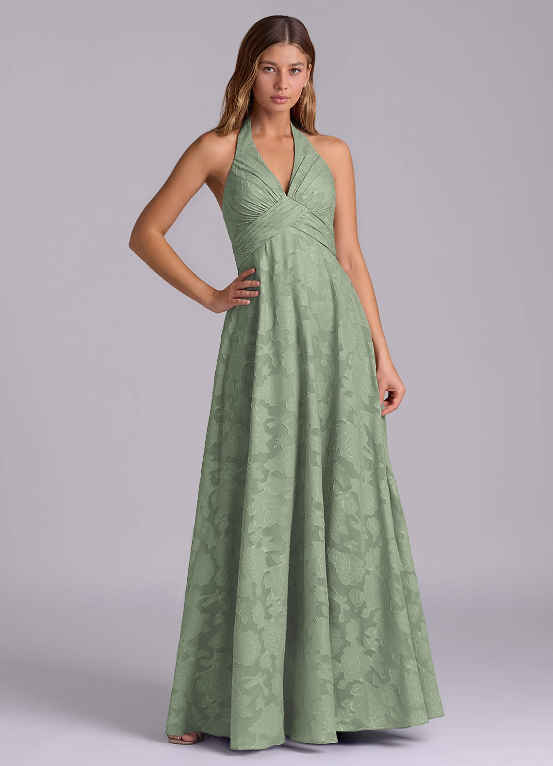 Azazie Tessie Brudtärnklänningar Klä av A-Linje i Blommig Utbrändhet Plisserad Agave image1