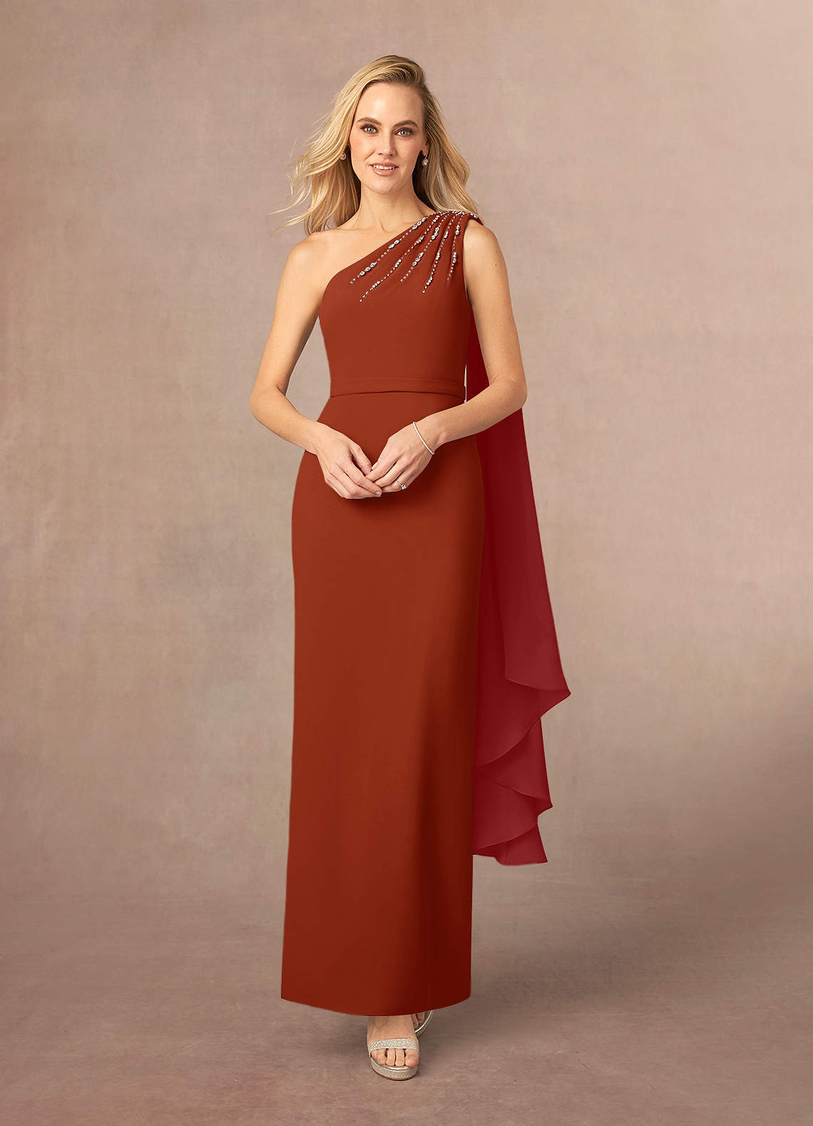 Azazie Gianna Mother of the Bride Dresses Rust One Shoulder Stretch Crepe Dress image1