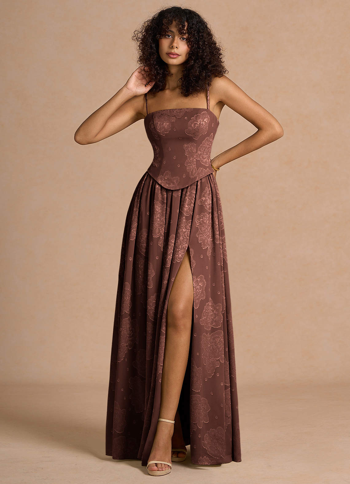 Isaura Mocha Coco Maxi Dress | Azazie