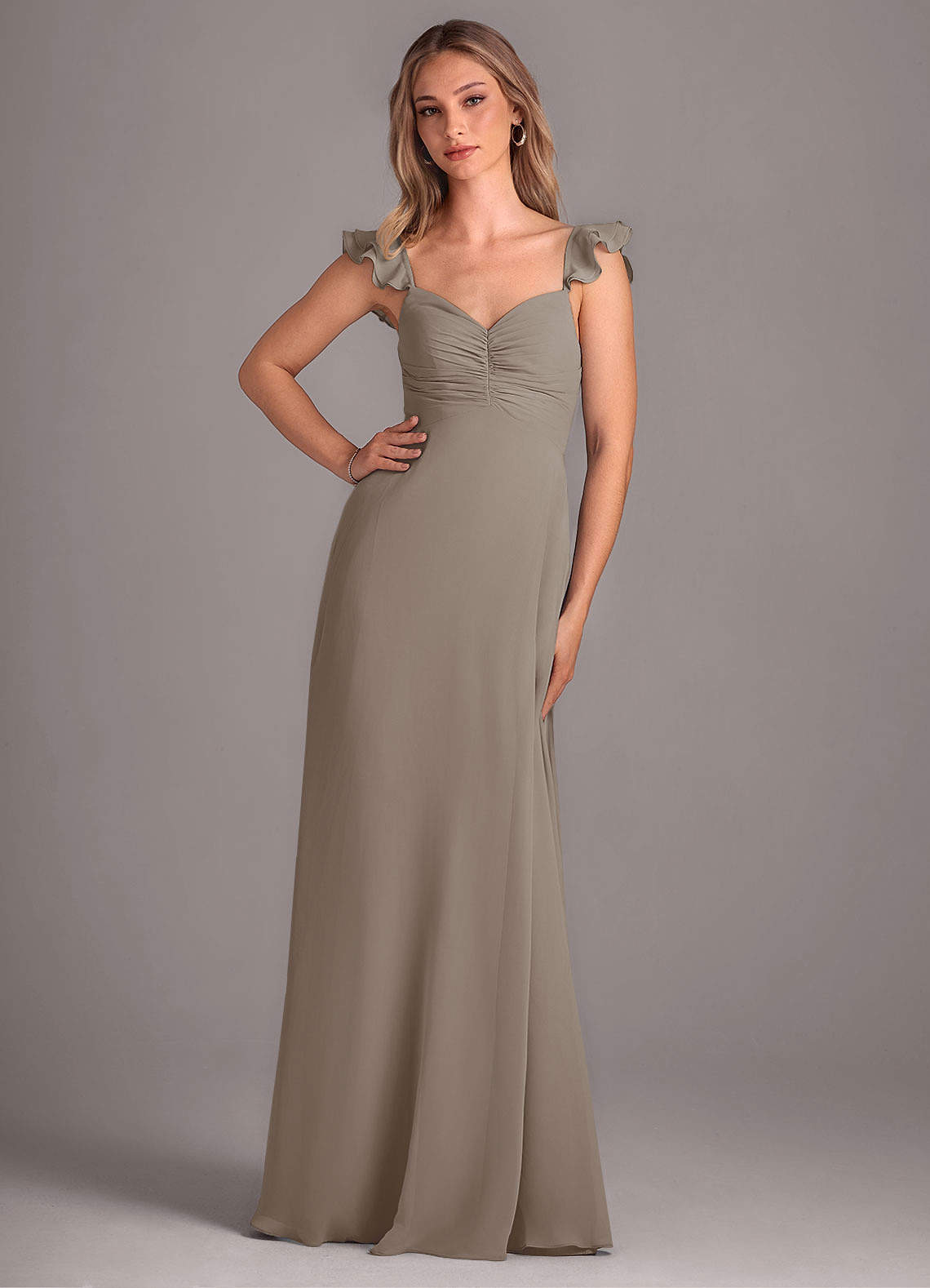 Azazie Kaylyn Abiti da Damigella Abito A-Line in Chiffon Increspato Taupe image1