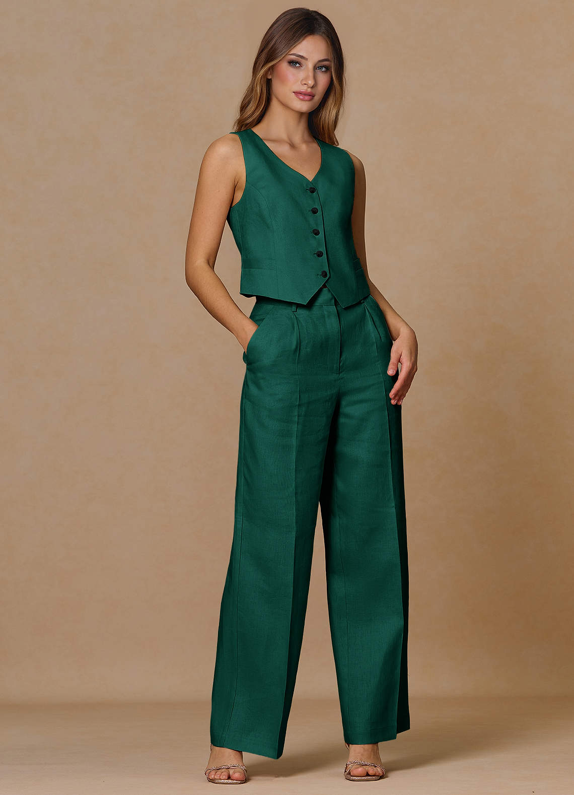 front Belicia Esmeralda Traje de tres piezas 100% lino