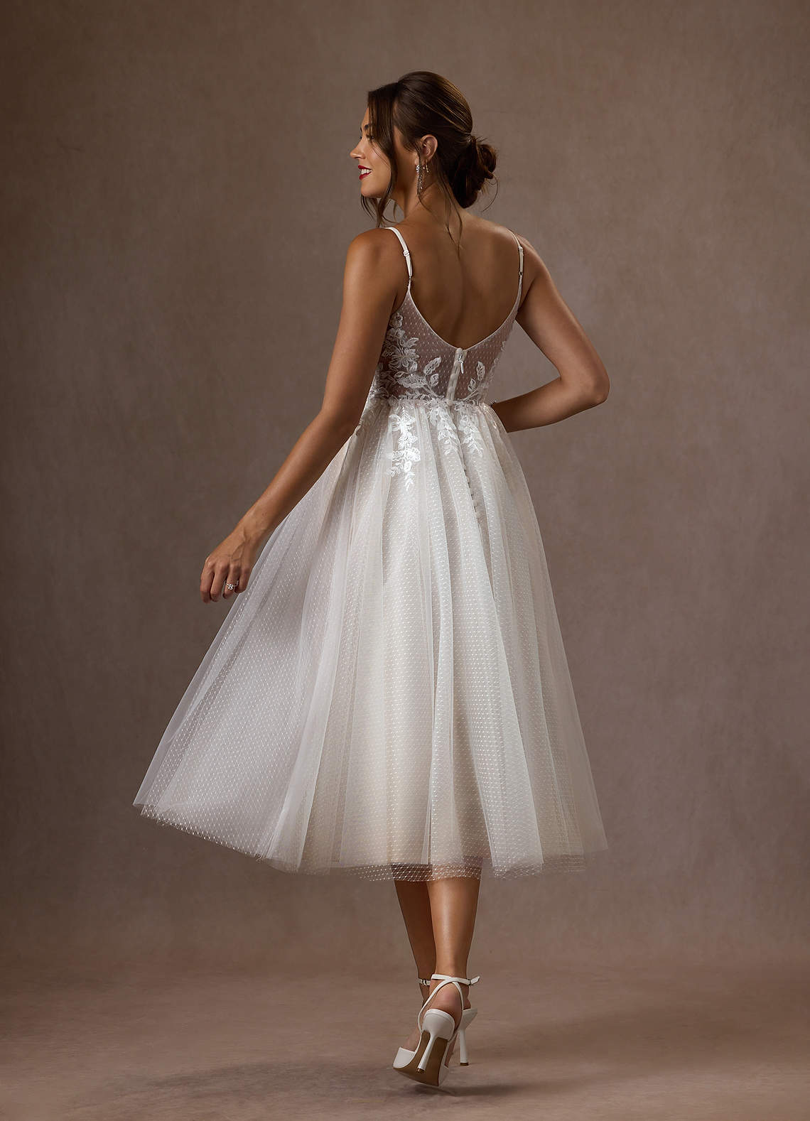 Azazie Liana Wedding Dresses Diamond White A-Line V-Neck Sequins Tulle Dress image1