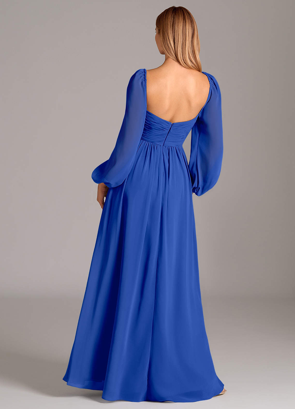 Azazie A-Line V-Neck Long Sleeve Floor-Length Chiffon Bridesmaid Dresses - Royal Blue Azazie A-Line V-Neck Long Sleeve Floor-Length Chiffon Bridesmaid Dresses - Royal Blue