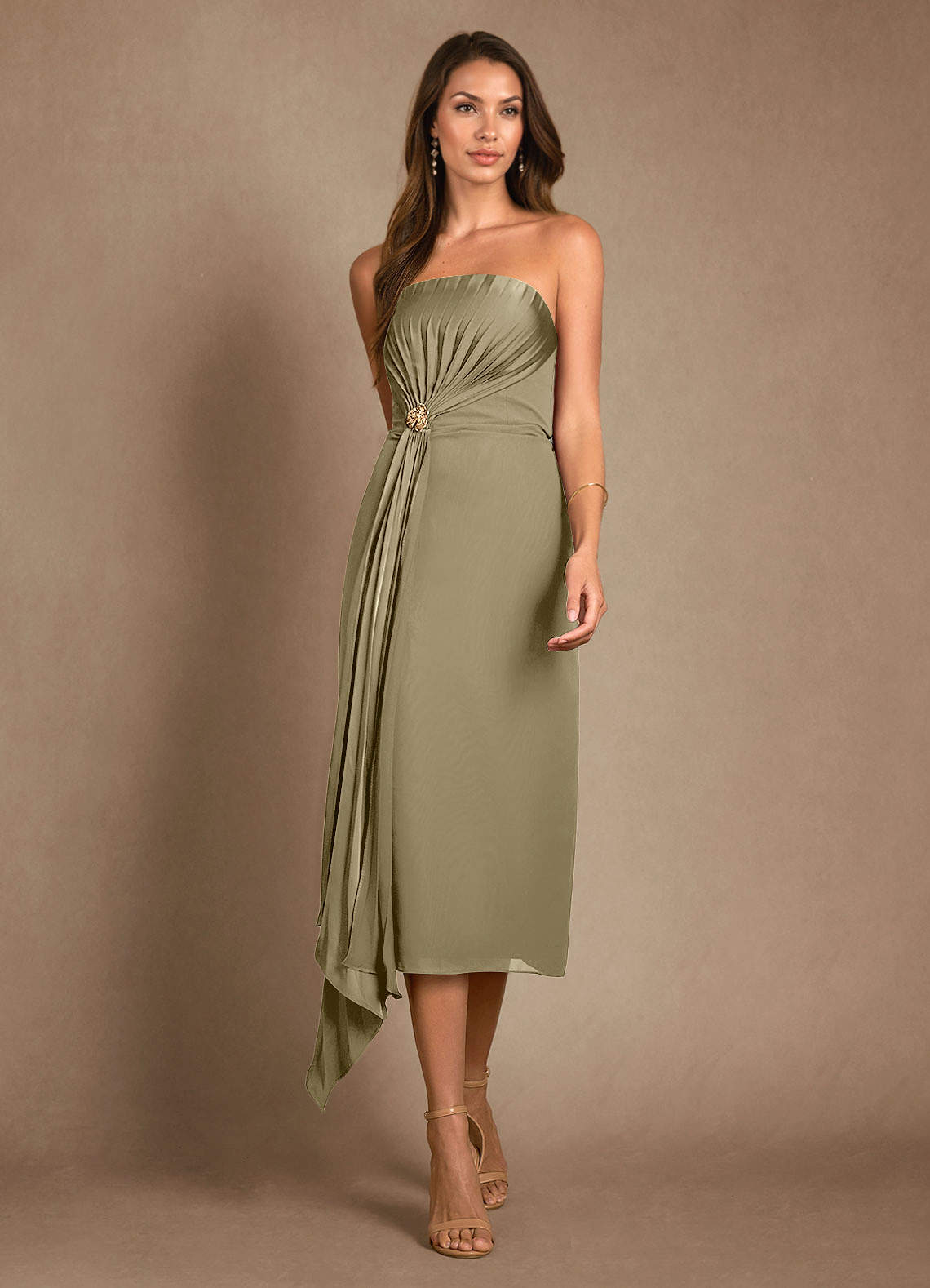 Azazie Dinanta vestidos de madre de la novia Vestido de Musgo Verde de Gasa de Columna con Plisado image5