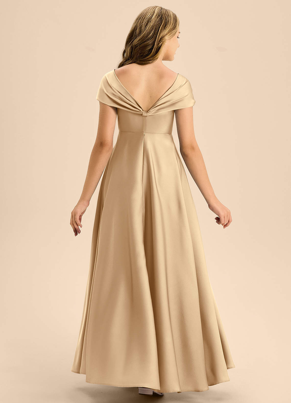 satin champagne junior bridesmaid dress Alfred Sung Junior Bridesmaid Style JR544
