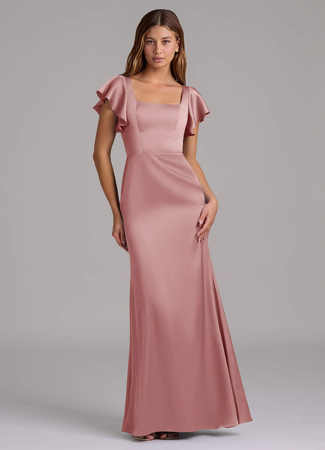 Azazie Dusty Rose Mermaid Bridesmaid Dresses Azazie Mermaid Square Neck  Floor-Length Stretch Satin Bridesmaid Dresses Dusty Rose