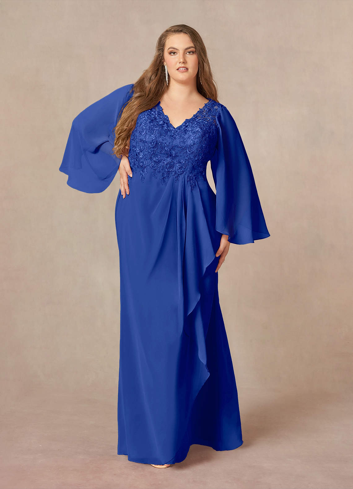 Azazie Perry Final Sale Blushing Pink Mermaid V-Neck Lace Chiffon Dress image1