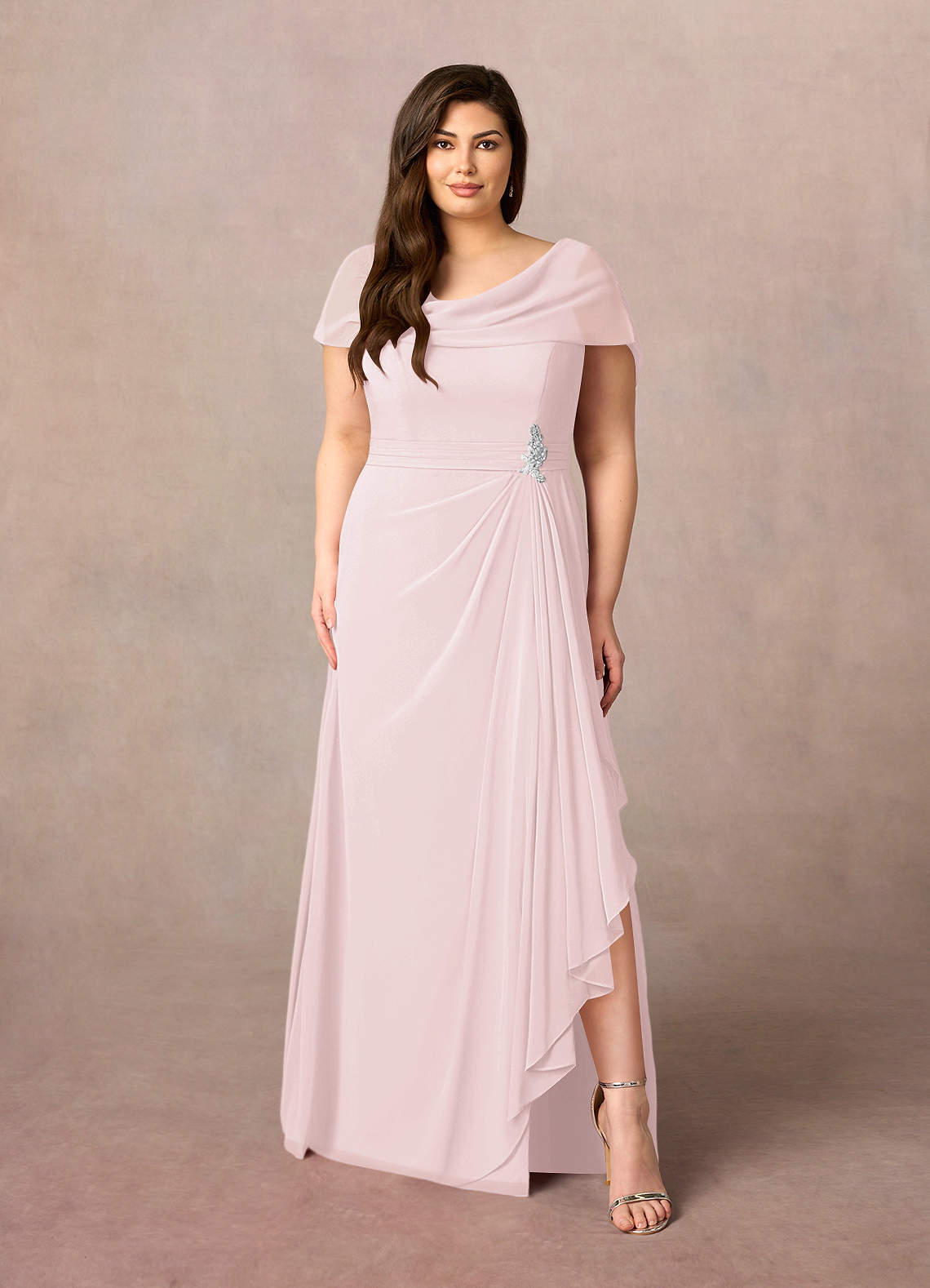 Azazie Mary Mother of the Bride Dresses Blushing Pink A-Line Side Slit Chiffon Dress image1