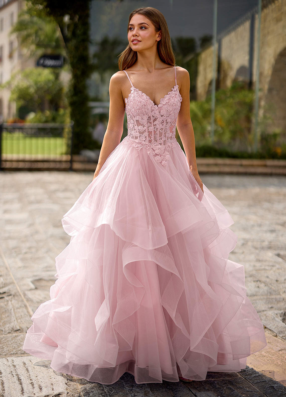 Spitze Rosa Vestido de baile de renda transparente image4