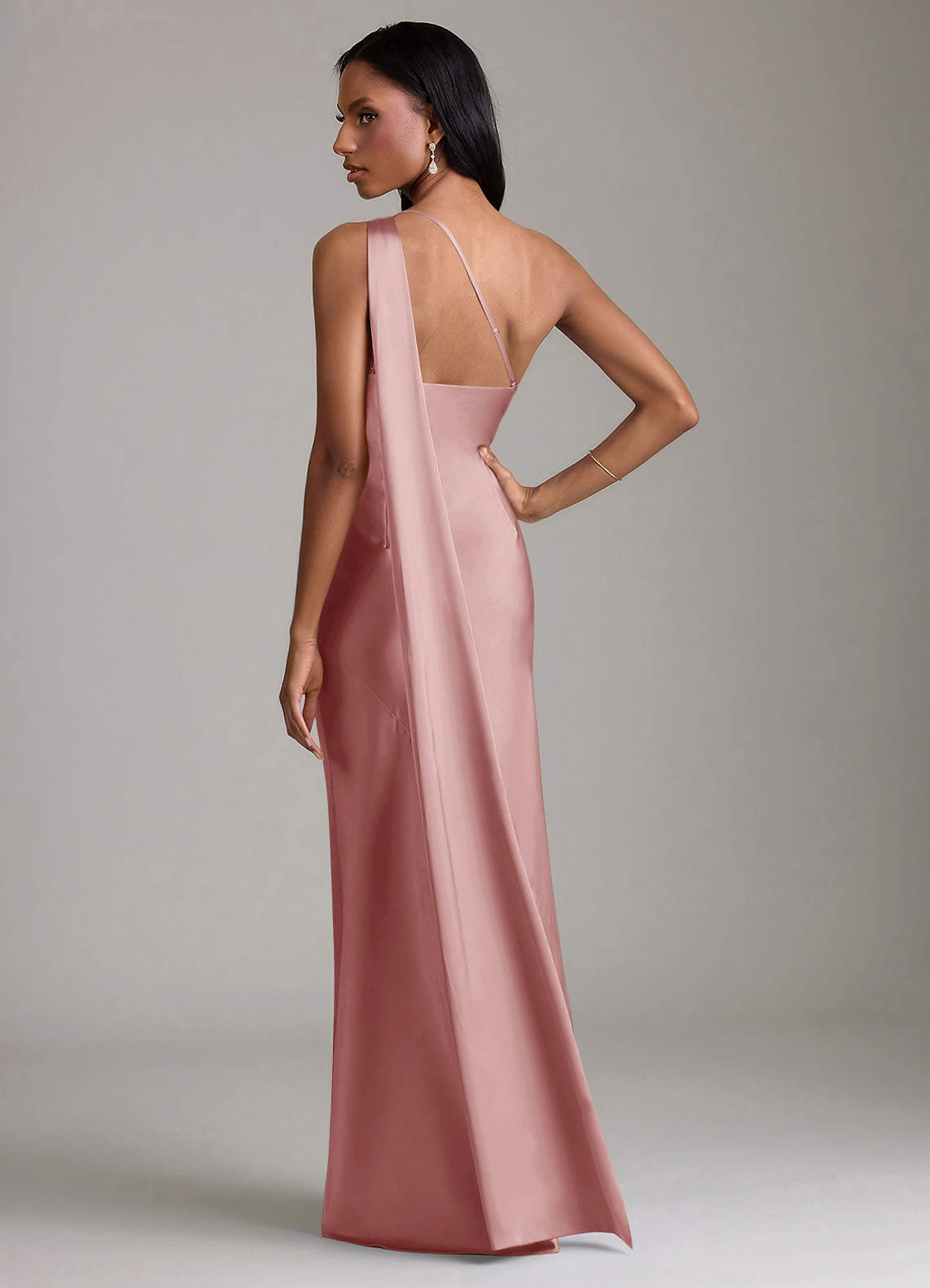 Azazie Juniper Klänningar att prova hemma Klä av Sjöjungfru i Stretch Satin Ena axeln Dammig Ros image5