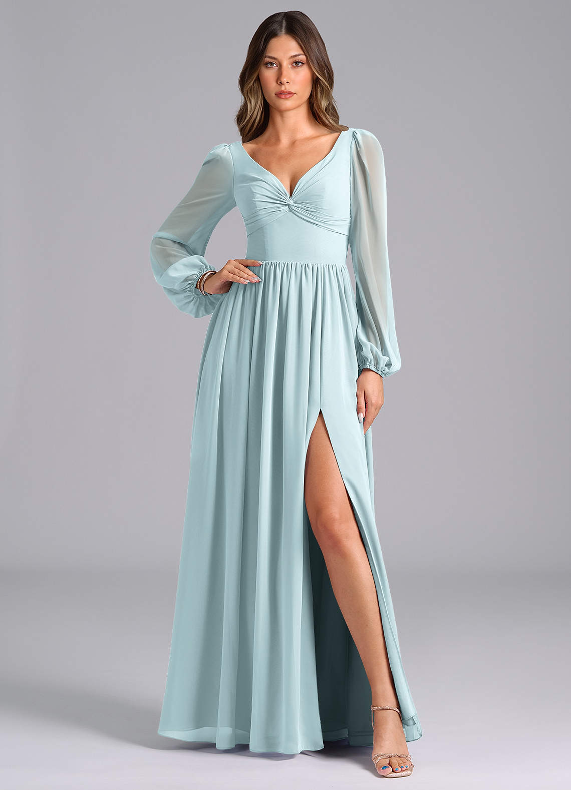 flowing bridesmaid dresses Purple Chiffon Maxi Dress with Irregular Hem and Waist Belt – Xiaolizi main image 0