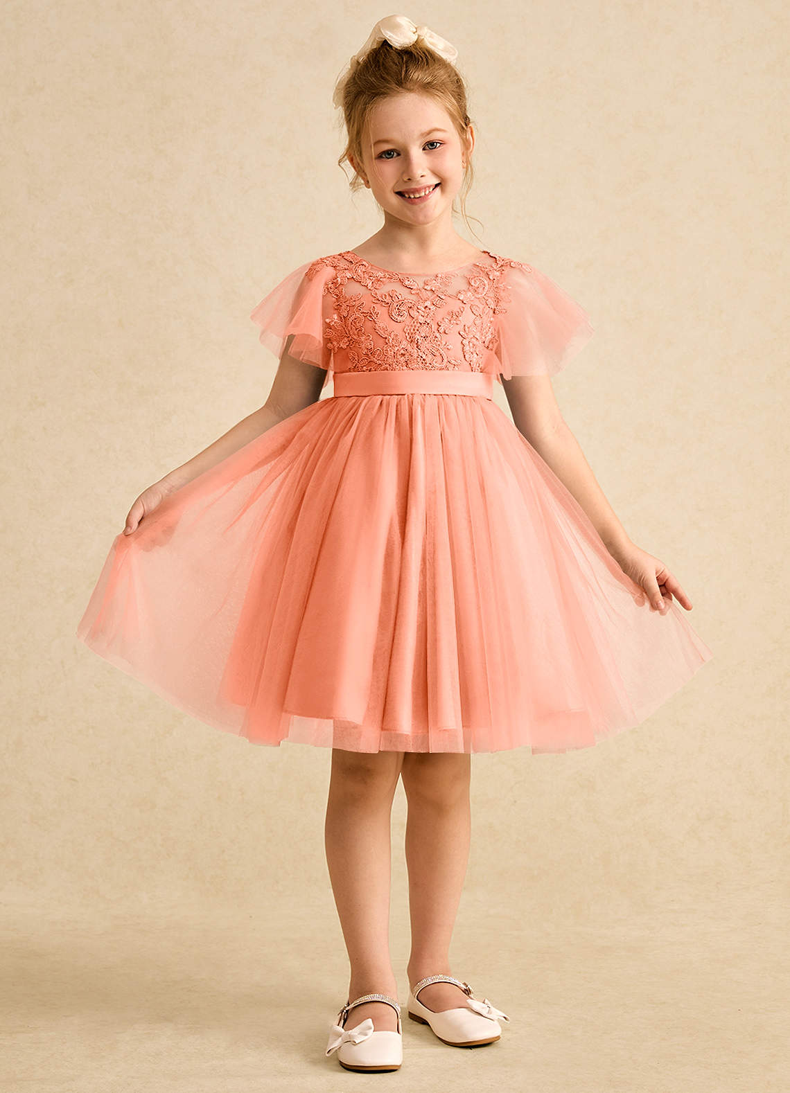 Azazie Queenie Flower Girl Dresses Sunset A-Line Lace Dress image1